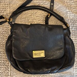 Marc Jacobs Black Leather Shoulder Bag with Gold Details